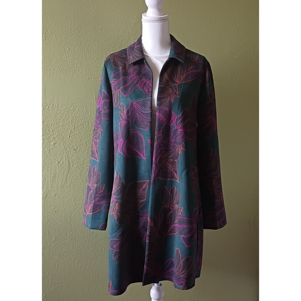 Chic Green Floral Statement Jacket Iman Blazer Jewel Tones Jacket Women M Medium